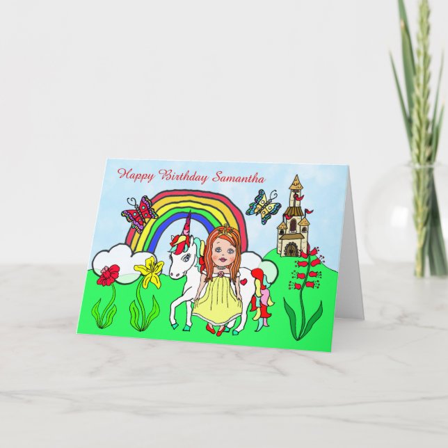 Carte Unicorne personnalisée et princesse Anniversaire (Devant)