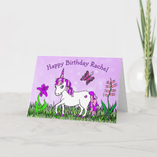 Carte Unicorne personnalisée, Fleurs, Anniversaire des p