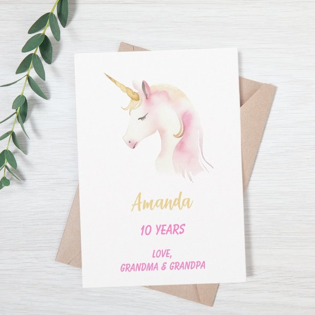 Carte Unicorne rose blanc heureux anniversaire (Créateur téléchargé)