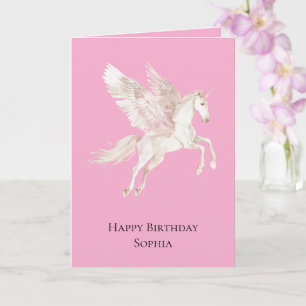 Carte Unicorne rose Pegasus Anniversaire