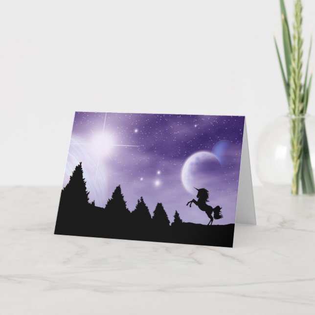 Carte Unicorne Shilhouette Avec Ciel Violet (Devant)