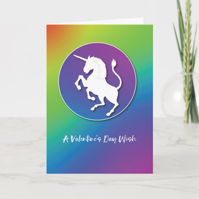 Carte Unicorne Silhouette Valentine sur Arc-en-ciel lumi (Devant)