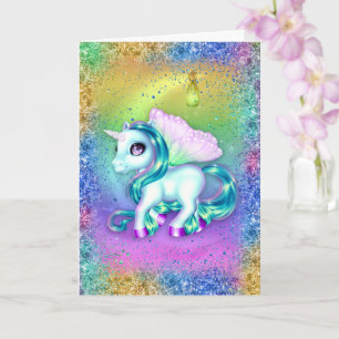 Carte Unicorne sur la lune Arc-en-ciel Anniversaire
