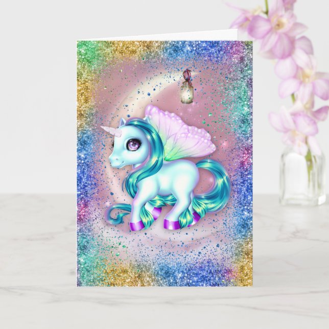 Carte Unicorne sur Pink Moon Anniversaire (Orchidée)