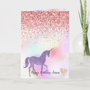 Carte Unicorne violet arc-en-ciel rose Parties scintilla