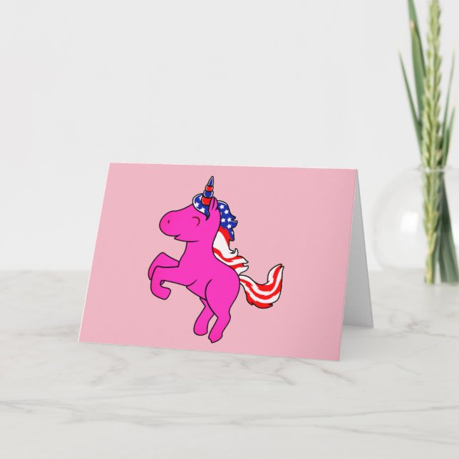 Carte Unicorne Yarrow Pink Patriotic USA Drapeau Mane Ar (Devant)