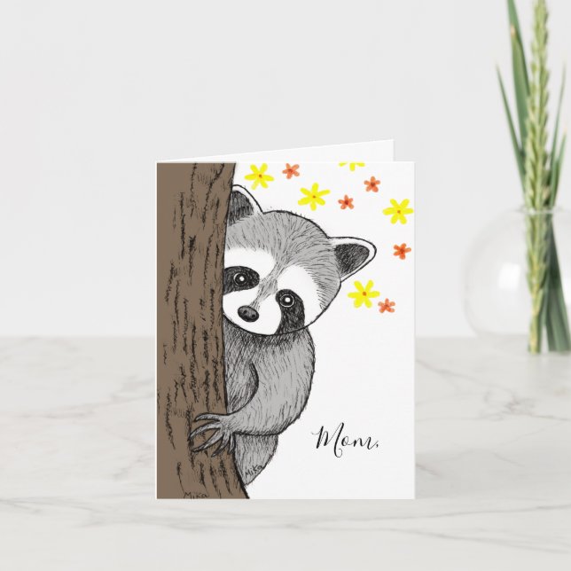 Carte Unique Cute Raccoon Customizable Text Mother's Day (Devant)