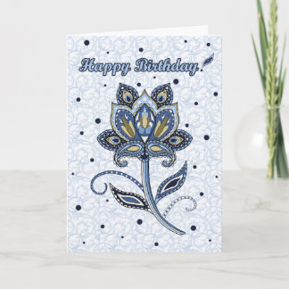 Carte Unique Élégant Personnalisé Floral Paisley Blue An