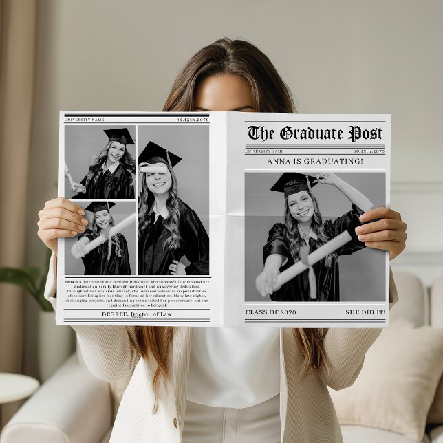 Carte Unique Newspaper Graduation 4 Photo Collage 2026  (Créateur téléchargé)