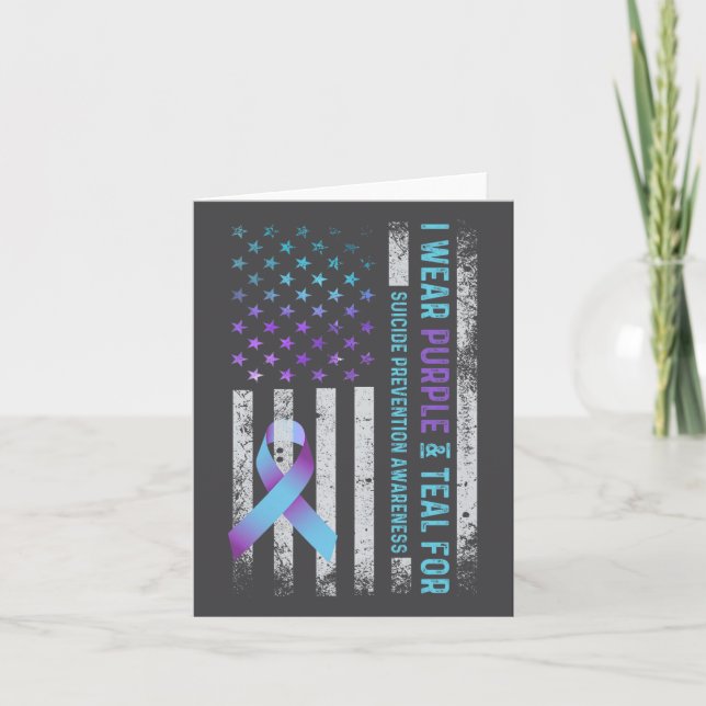 Carte Us Flag I Wear Purple And Teal Suicide Prevention  (Devant)