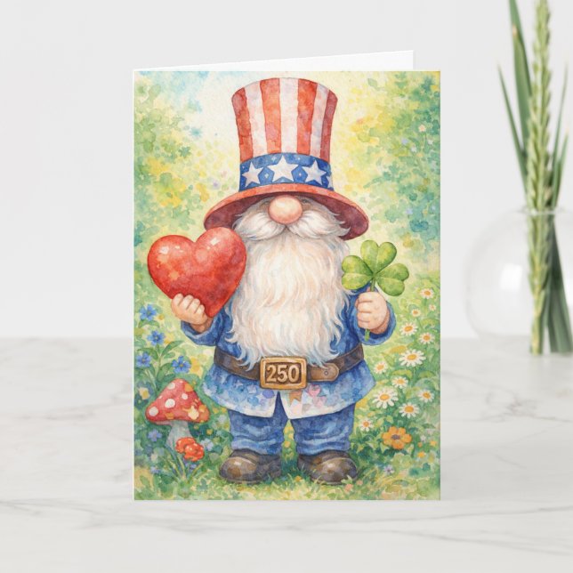Carte USA 250e Anniversaire Patriote Gnome Cœur Chintz (Devant)