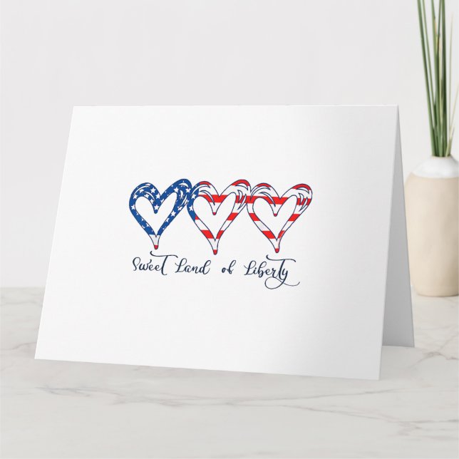Carte USA Drapeau Patriotique Coeurs 4 juillet Sweet Lan (Devant)