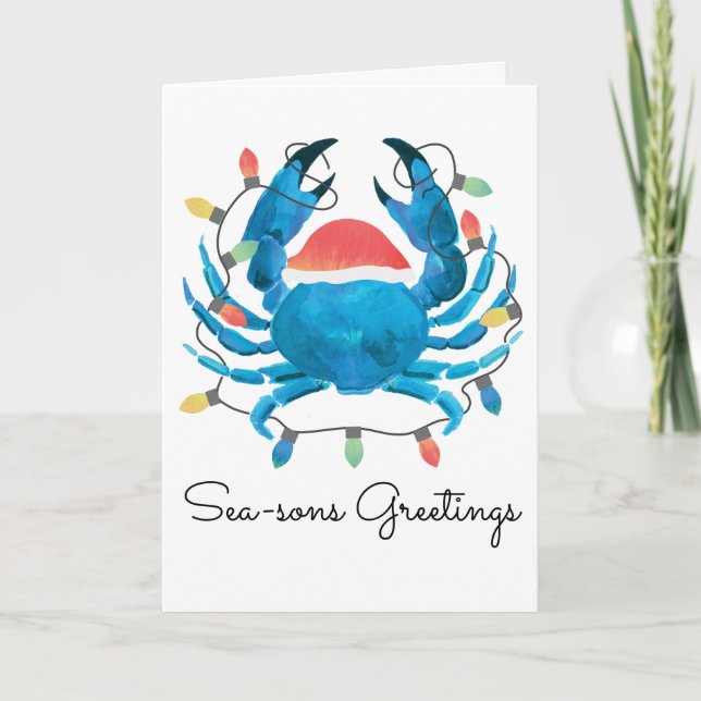 Carte Vacances côtières Père Noël de crabe bleu de Noël (Devant)