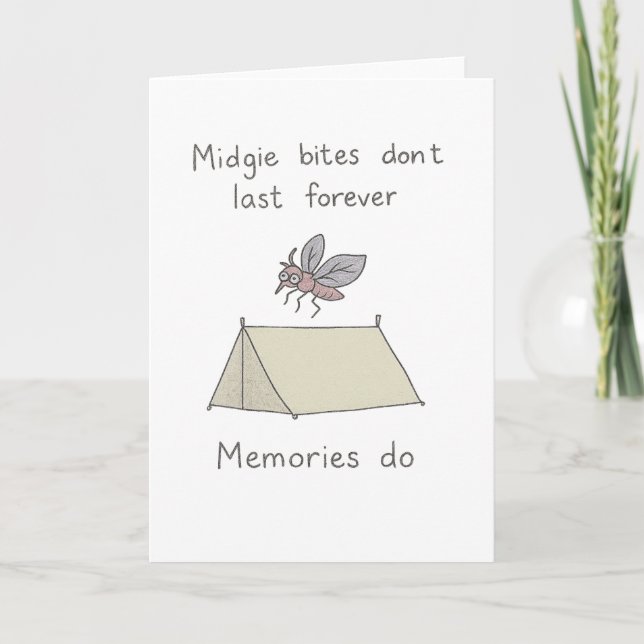Carte Vacances de camping écossaises amusantes Midgie (Devant)