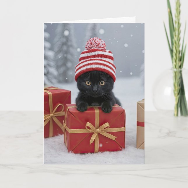 Carte Vacances de Noël Chaton mignon et drôle (Devant)