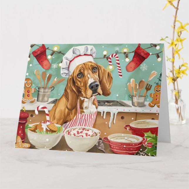 Carte Vacances de Noël du Coonhound : Pâtisserie festive (Fleur jaune)