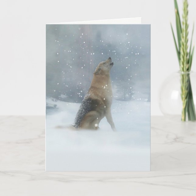 Carte Vacances de Noël Wolf dans la neige (Devant)