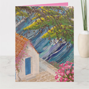 Carte Vacances grecques bleu et rose