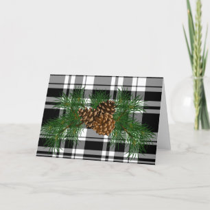Carte Vacances noir blanc Plaid avec détail cône de pin