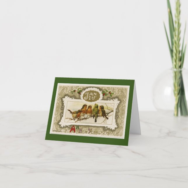 Carte Vacances Oiseaux vintages En Branche (Devant)