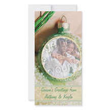 Carte Vacances Ornement Vert Et Photo Neige