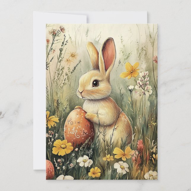 Carte Vacances Pâques Bunny de printemps illustrée (Devant)