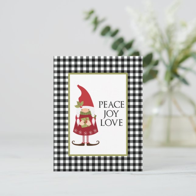 Carte Vacances Plaid Gnome Buffalo Scandinave (Debout devant)