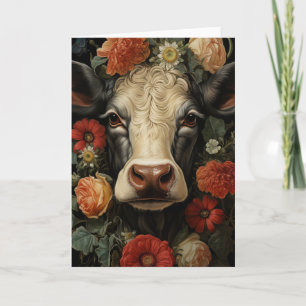 Carte Vache adorable dans les fleurs pour toutes les occ