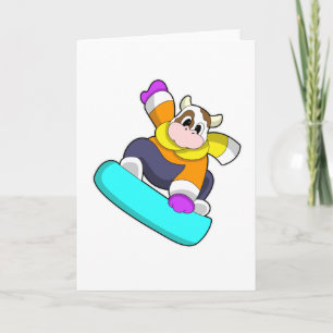 Carte Vache au snowboard avec planche à neige