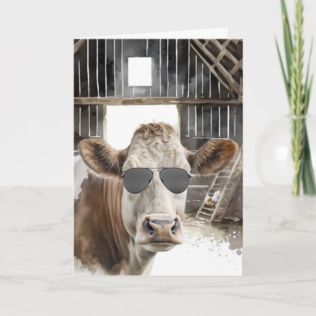 Carte Vache avec lunettes de soleil pour l'anniversaire  (Devant)