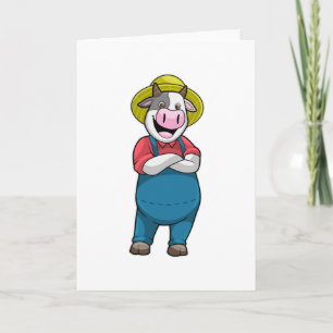 Carte Vache comme agriculteur avec chapeau