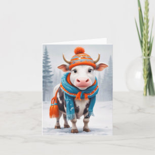 Carte Vache Cosy Hiver