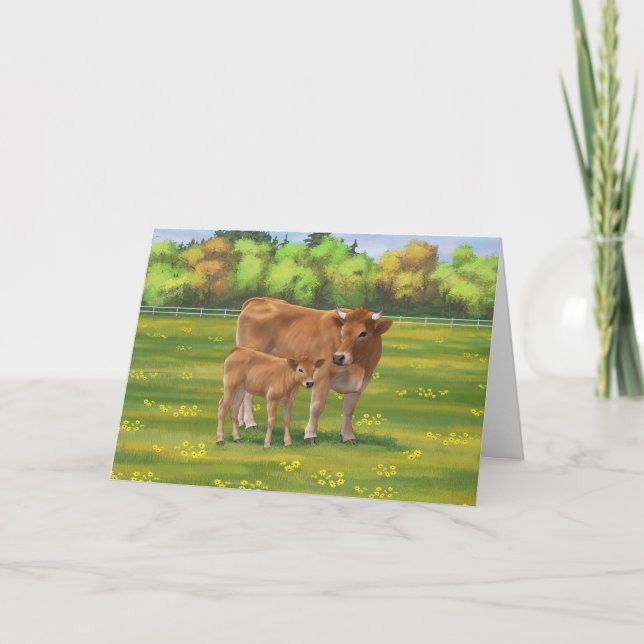 Carte Vache d'Aubrac et veau mignon dans le pâturage de  (Devant)