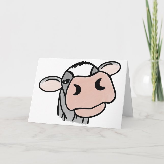 Carte vache de dessin animé noir blanc rose baiser gris  (Devant)