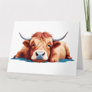 Carte Vache de Highland Adorable animal Dormir détente a