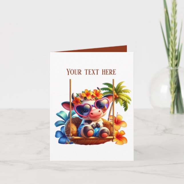 Carte Vache de plage mignonne personnalisable (Devant)