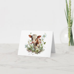 Carte Vache de veau mignonne dans le champ de fleurs BLA