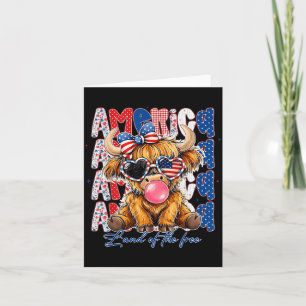Carte Vache des Highlands 4 juillet Bow cowgirl patrioti