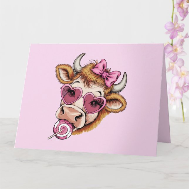 Carte Vache des Highlands Saint-Valentin Coquette Fête d (Orchidée)
