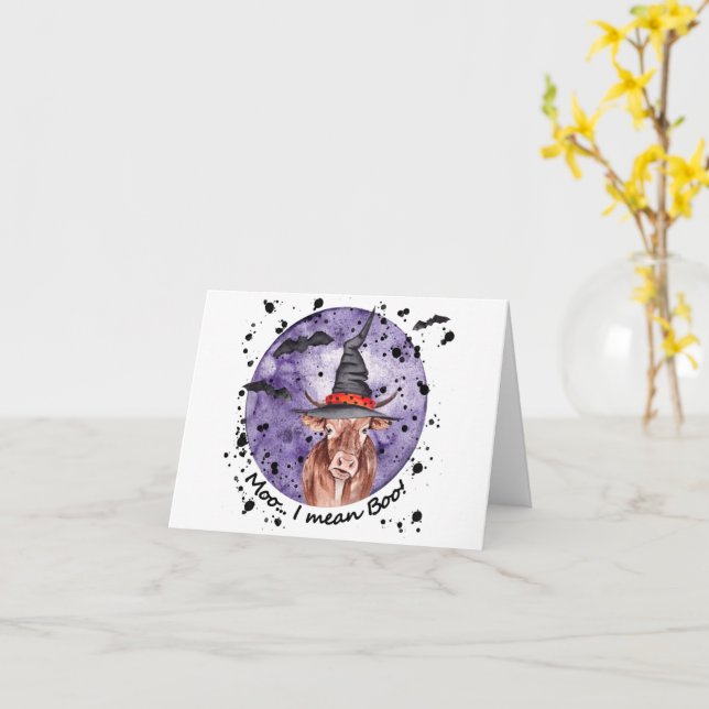 Carte Vache d'Halloween Meuh je veux dire Hou Hou drôle (Fleur jaune)