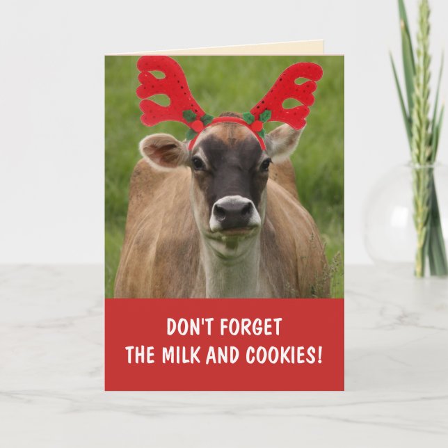 Carte Vache Drôle Lait Et Cookies Noël (Devant)