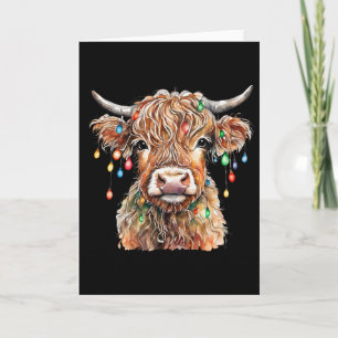 Carte Vache Écossaise Fluffy Avec Lumières De Noël Chris