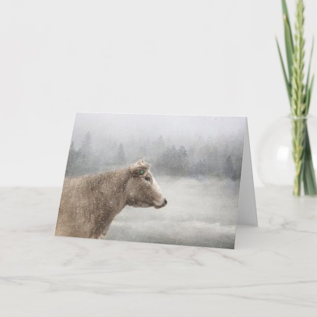 Carte Vache en chute de neige (Devant)
