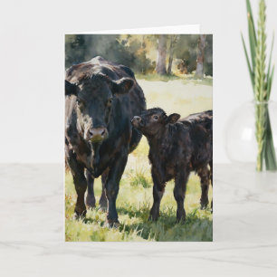 Carte Vache et veau Black Angus étude A à l'aquarelle