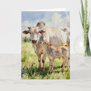 Carte Vache et veau Brahman en aquarelle