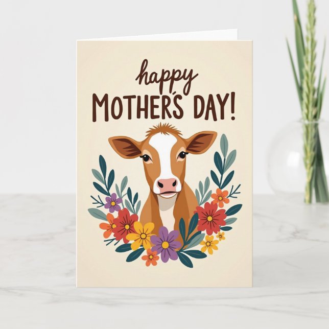 Carte vache florale de la fête des mères (Devant)