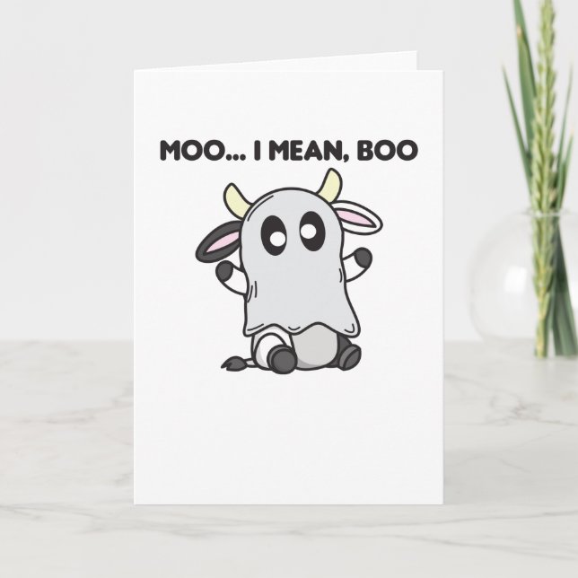 Carte Vache Ghost Cute Kawaii Halloween Moo I Mean Boo (Devant)
