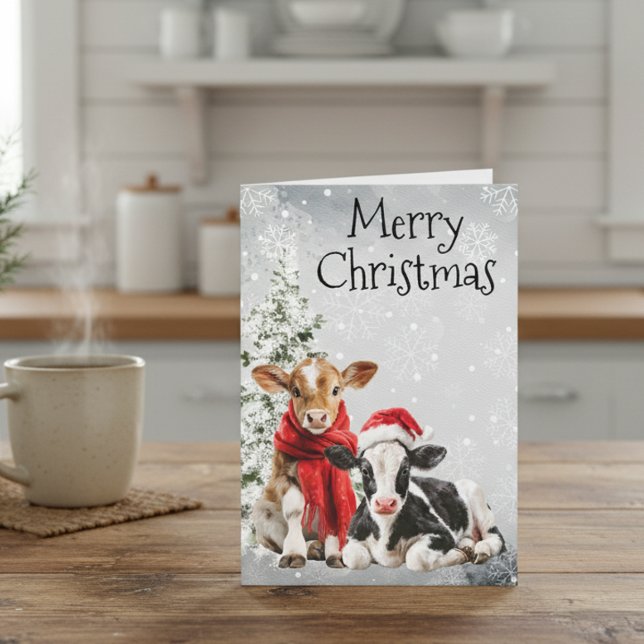 Carte Vache Joyeux Noël Veaux Bébés (Créateur téléchargé)