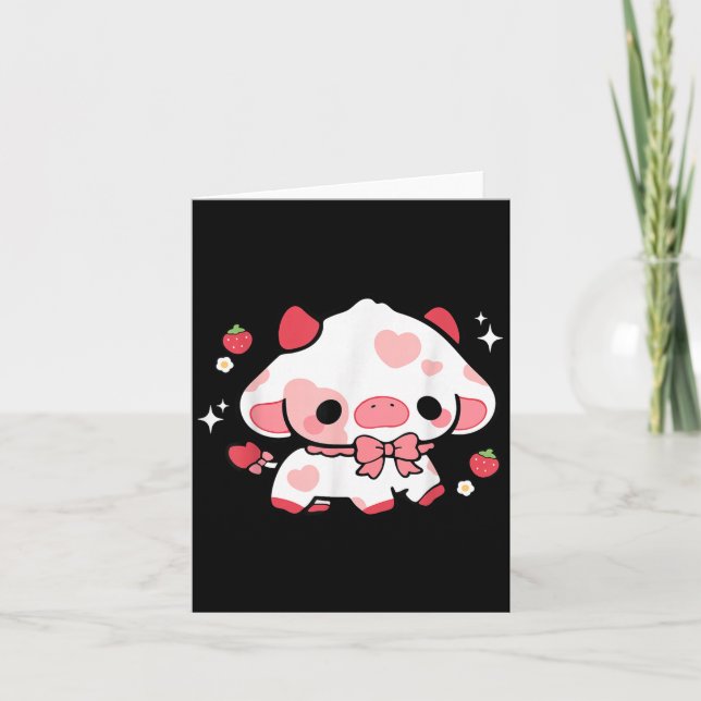 Carte Vache Mignonne Fraise Mignon Esthétique Filles Ani (Devant)