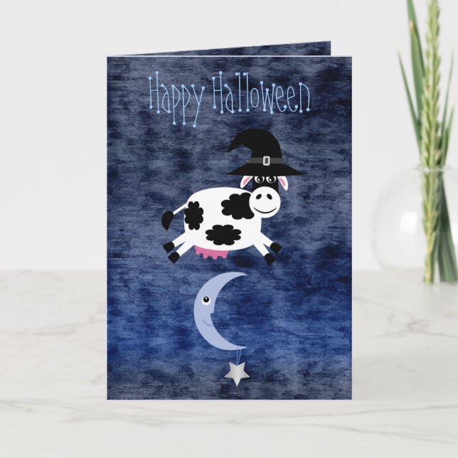 Carte Vache mignonne sautée au-dessus de la lune Hallowe (Devant)